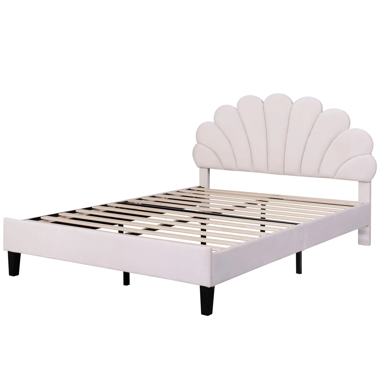Merax Polsterbett 140x200cm Samt Blumen Kopfteil Beige