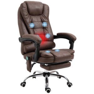 Brauner Vinsetto Bürostuhl mit Massage- und Wärmefunktion, höhenverstellbar, integrierter Fußstütze. Ideal für Büro.
