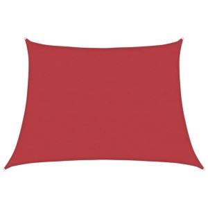 Rotes trapezförmiges Sonnensegel aus HDPE, 4/5x3m, mit UV-Schutz und Befestigungsösen.