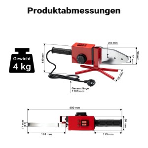 Wiltec Pe-Rohr Schweißgerät 2000W 300°C Muffenschweißgerät Kunststoffschweißen