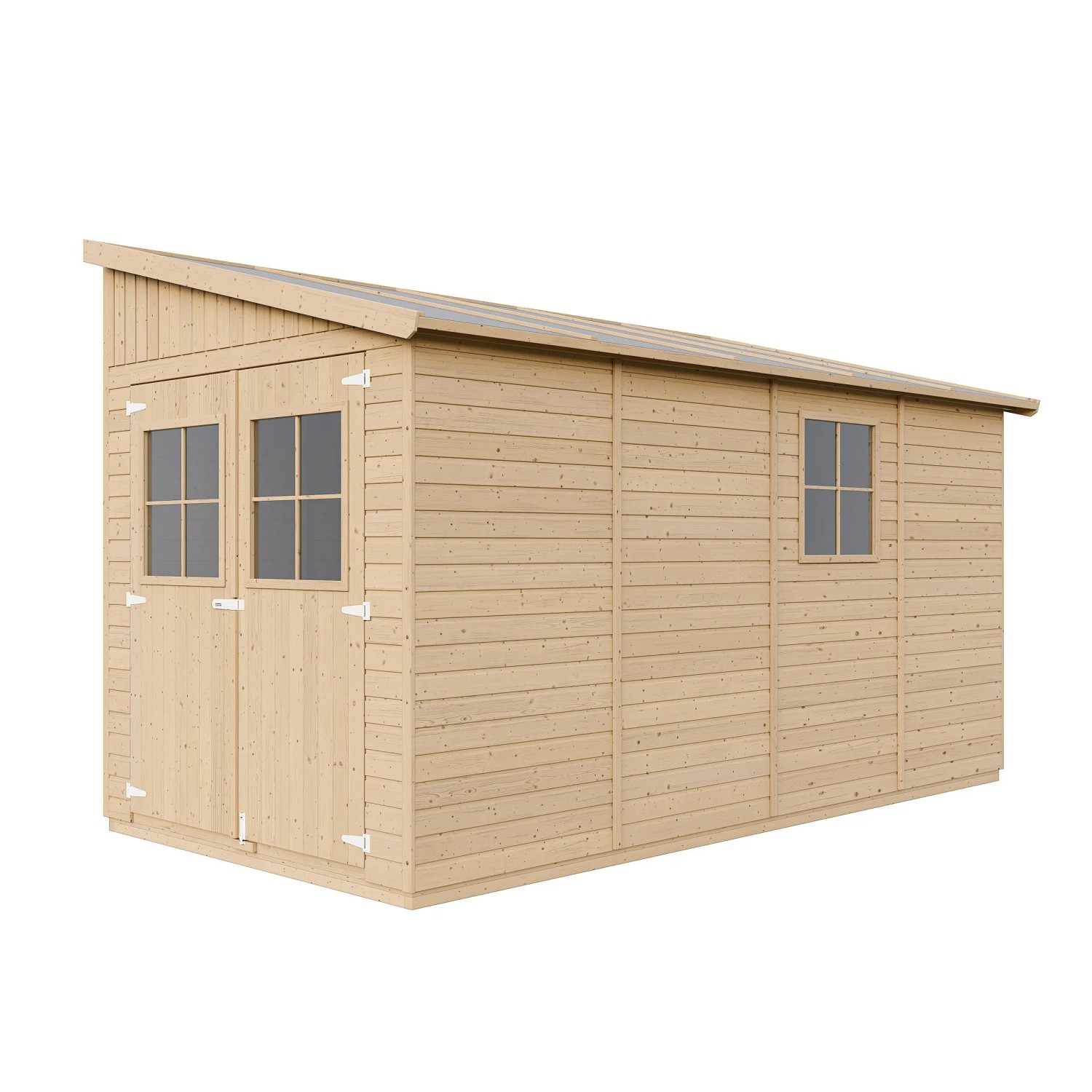 Timbela Gartenhaus M340A+M340G, 8 m², mit Seitenwand und Boden. Holz-Gartenhaus mit Doppeltür und Fenster.