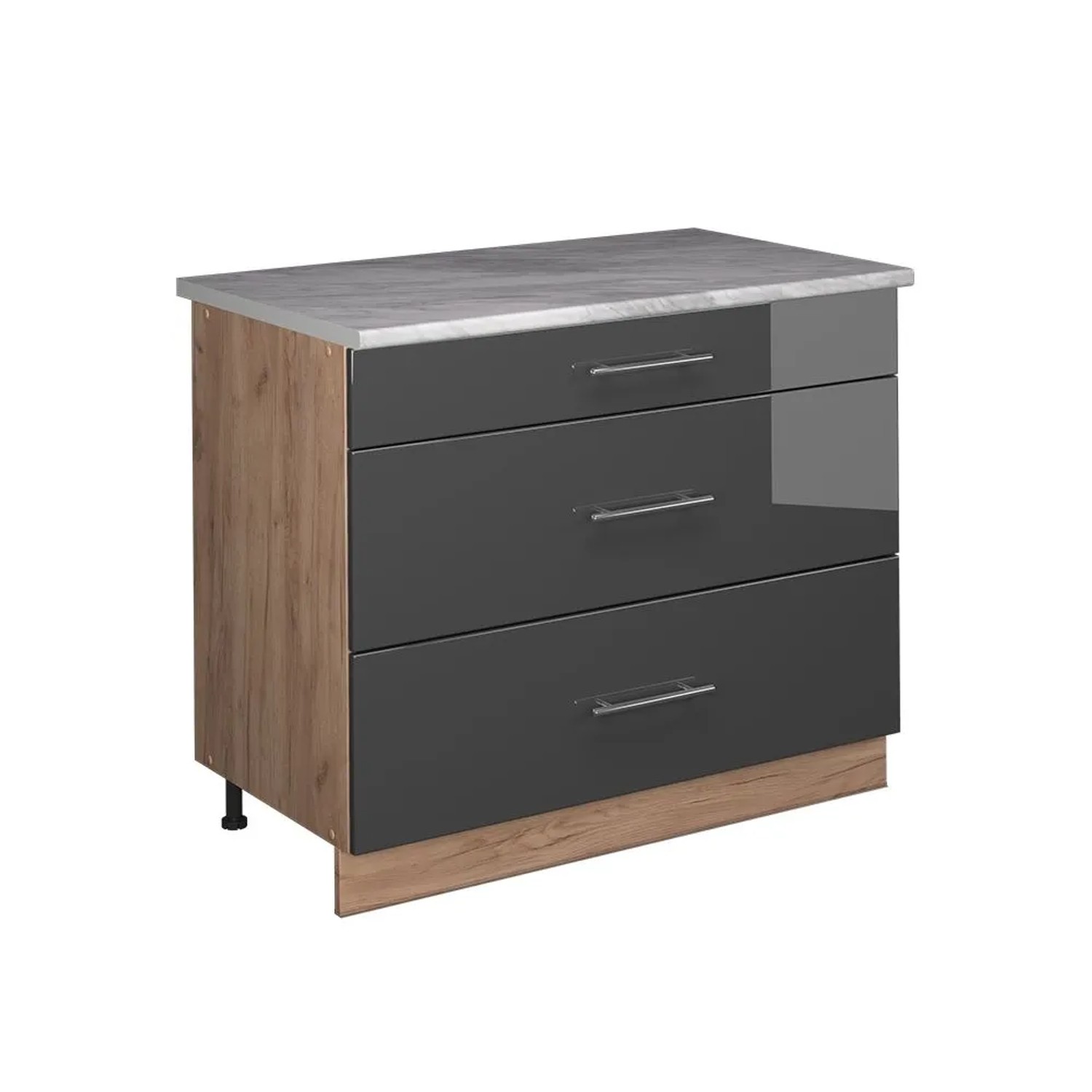 Vicco Küchenunterschrank Fame-Line Anthrazit Hochglanz/Goldkraft Eiche 100 x 82 AP Marmor Art Nr 62038