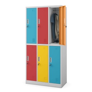 JAN NOWAK Arbeitsschutz-Garderobenschrank 6-Türiger Grau-Bunt IGOR 185x90x45 cm