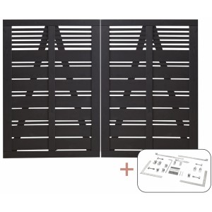 Schwarzes Doppeltor Silence aus Nadelholz, 200x140 cm, mit Beschlägen für den Garten.