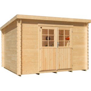 Kiehn-Holz Gartenhaus KH 28-047 Unberührt, 300x300 cm, aus unbehandeltem Holz mit Doppeltür.