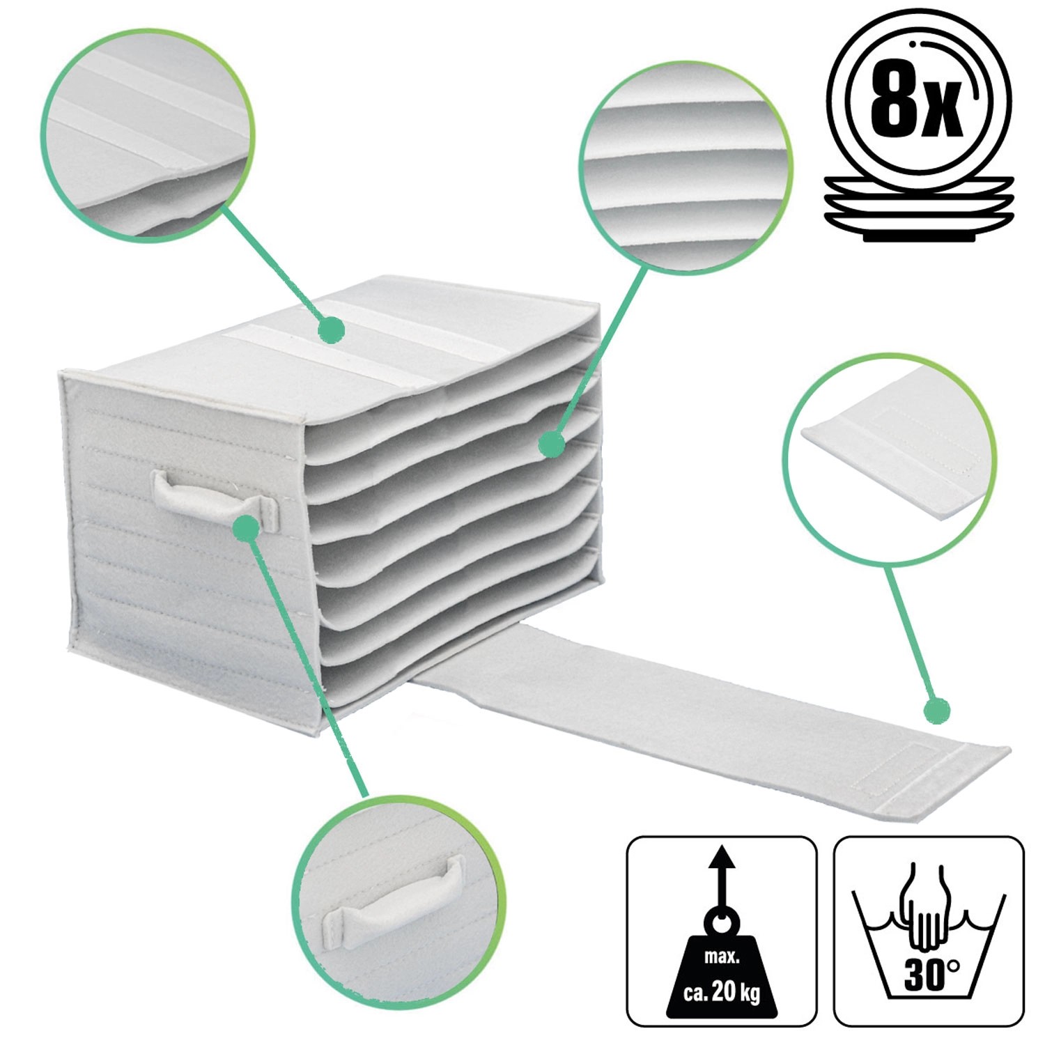 DuneDesign 2er Set Filz Teller- und Tassenhalter in Grau für Camping & Outdoor.