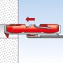 Illustration eines roten Fischer Duotec Kippdübel 10 S mit Schraube in einer Wand.