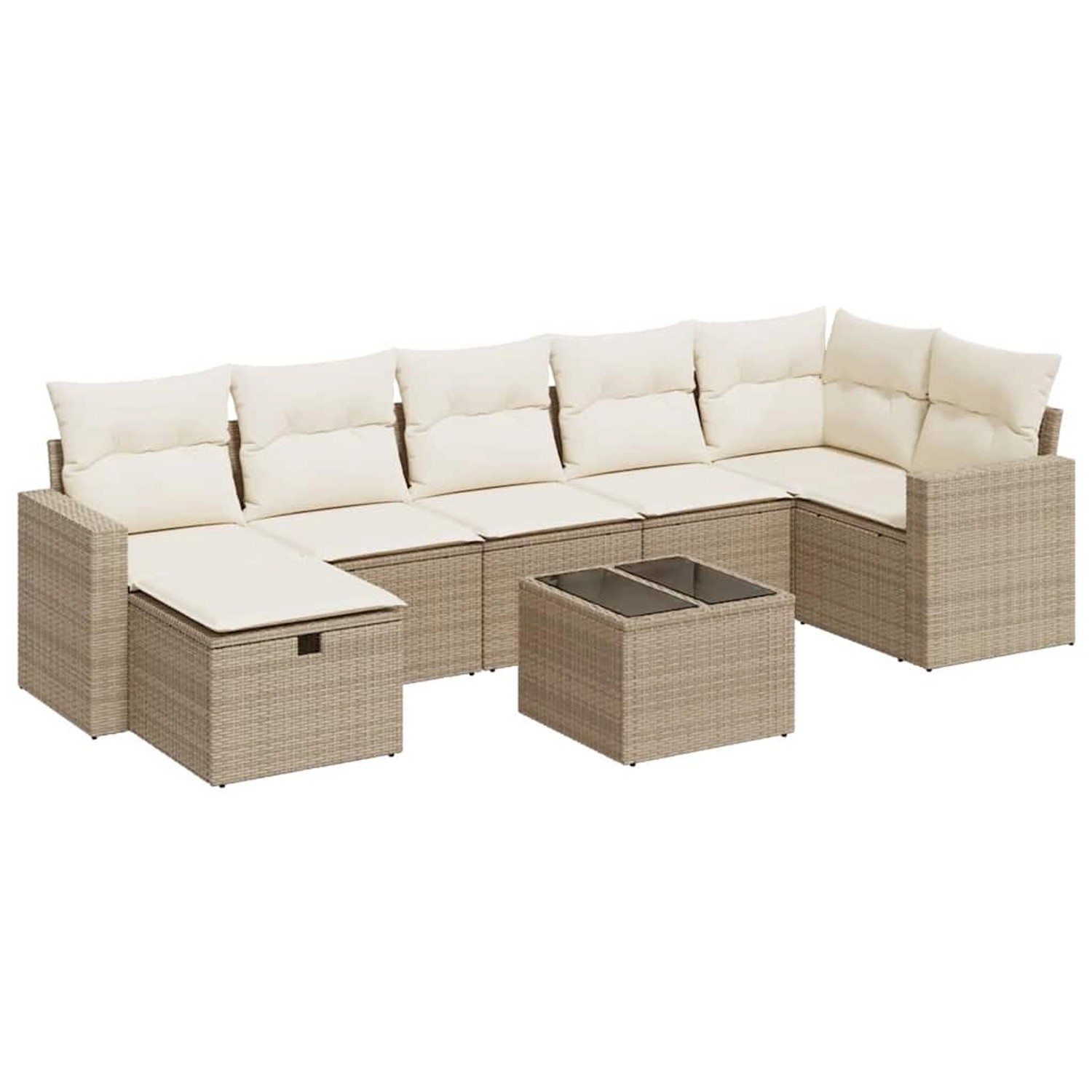 vidaXL 8-Tlg Garten-Sofagarnitur mit Kissen Beige Poly Rattan 3325414