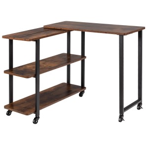 Costway L-förmiger Beistelltisch mit Rollen 360° Drehbar PC-Tisch