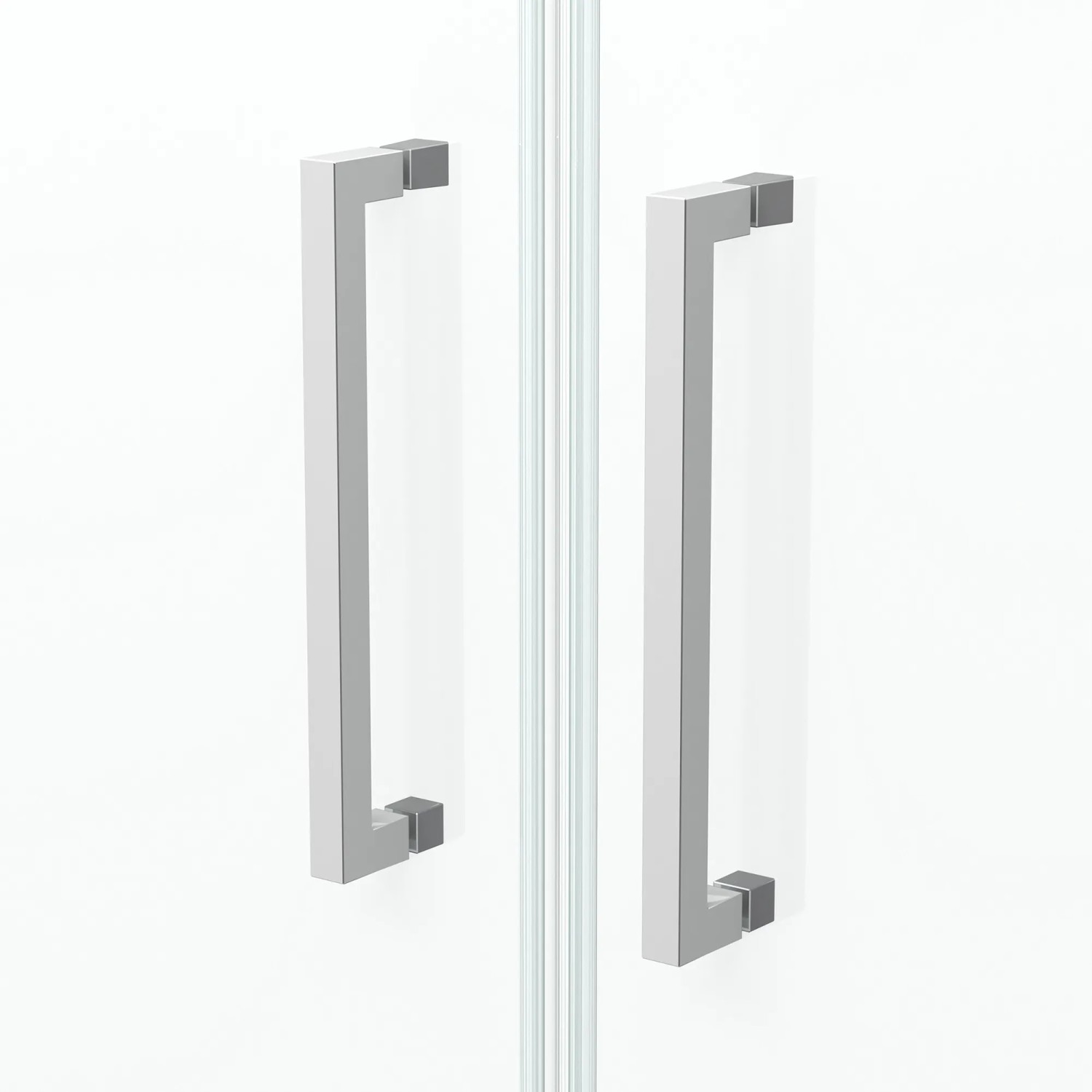 Detailaufnahme: Aurlane Glasdusche Silver Calm 80 mit Chromgriffen, Duschtür.