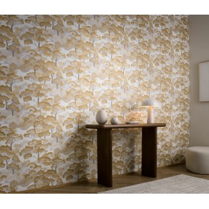 Erismann Vliestapete Elle Decoration 4 Golden Grove Gold mit Waldmotiv.