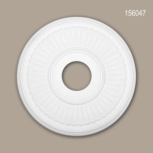 Weiße PROFHOME Deckenrosette (Ø 40,4 cm) aus Polyurethan, Zierelement im Neo-Klassizismus Stil.