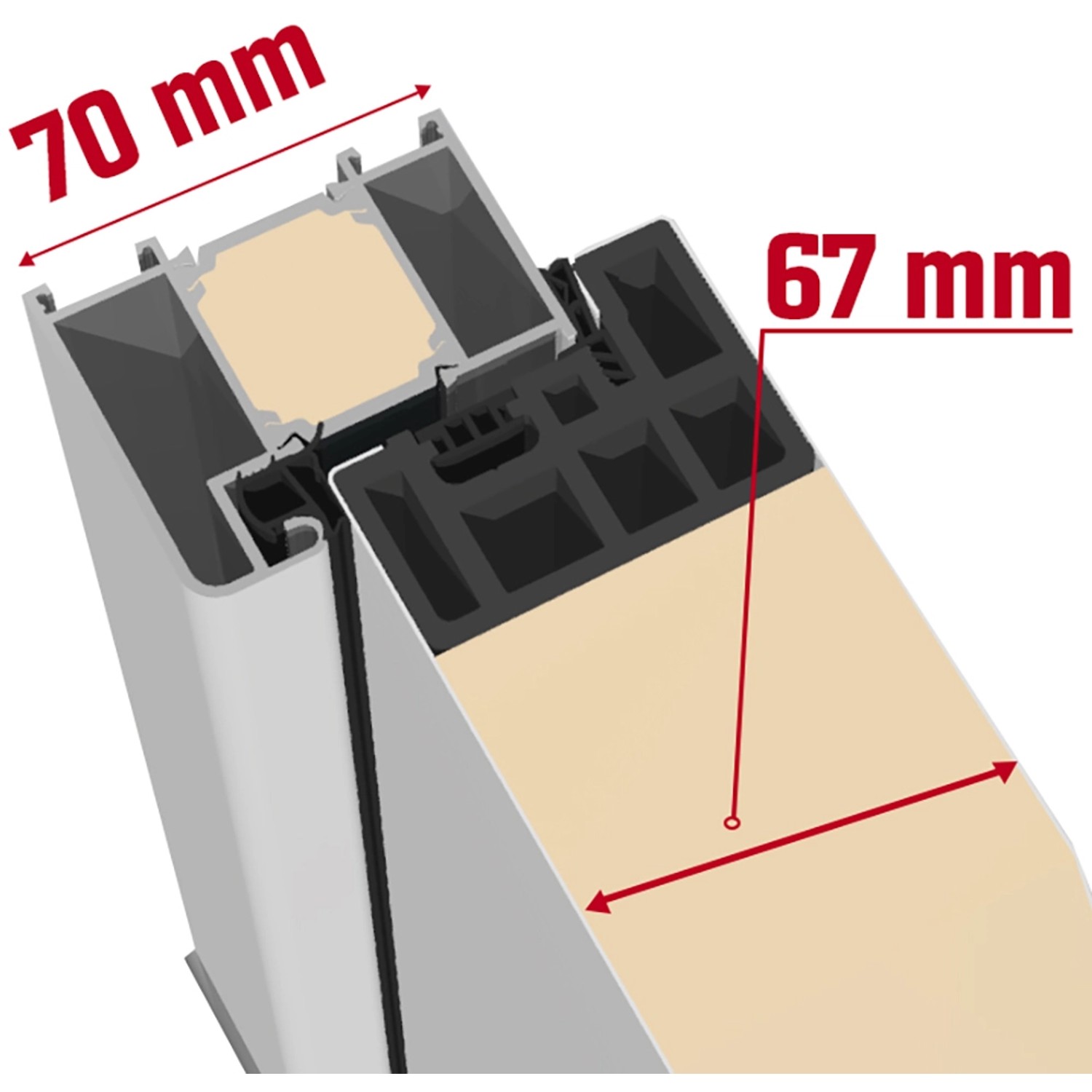 Detailaufnahme Sicherheits-Haustür ThermoSpace Oslo Prime: 70 mm Rahmen, 67 mm Türblatt.