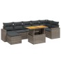 Graue 8-tlg. vidaXL Garten-Sofagarnitur aus Poly Rattan mit Kissen und höhenverstellbarem Tisch.
