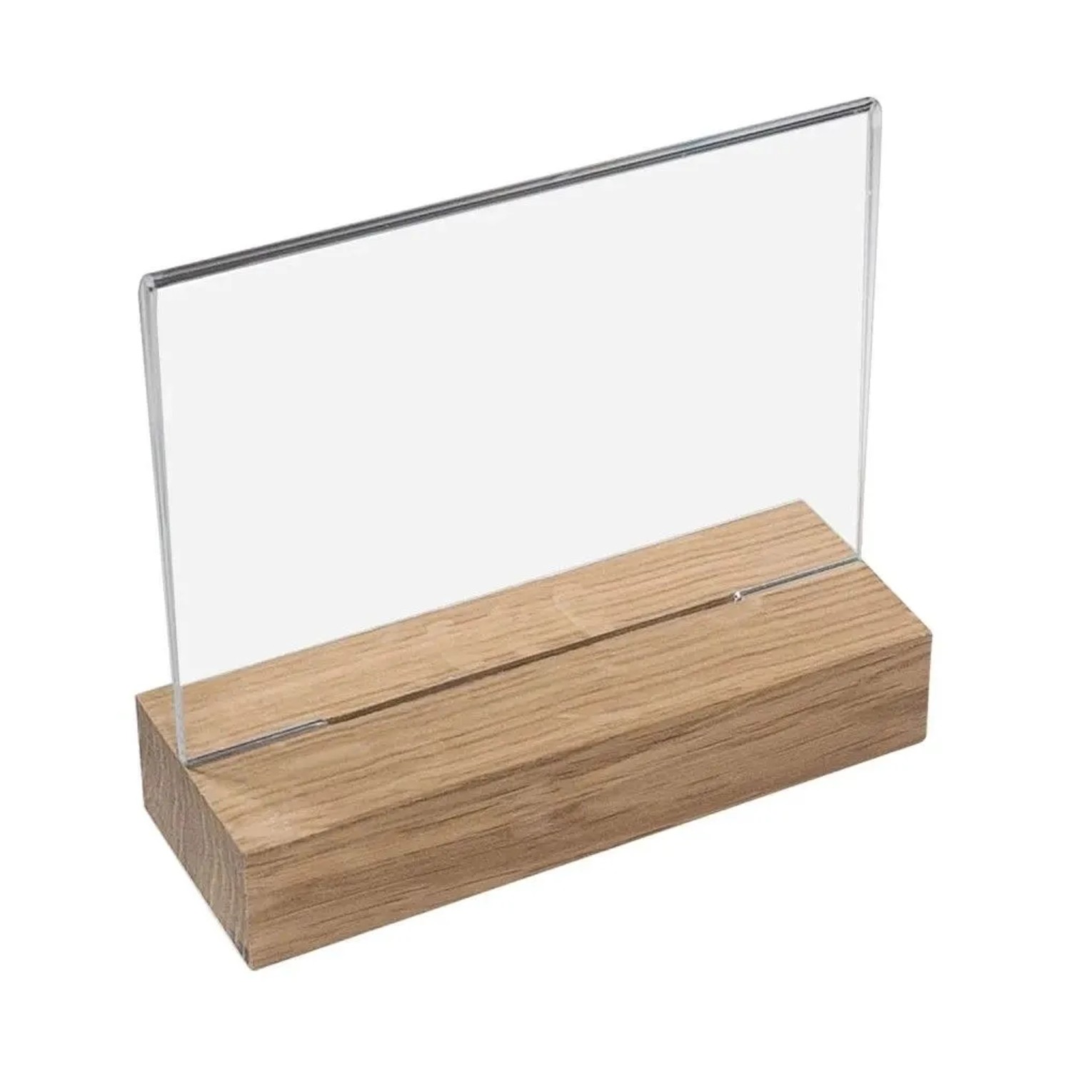 HMF 46941 Acryl Tischaufsteller mit Holzfuß DIN A6 Querformat Glasklar