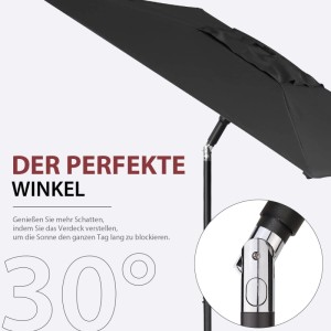 Sekey Balkonschirm, 200x125 cm, schwarz, mit Neigungsfunktion für optimalen Sonnenschutz.