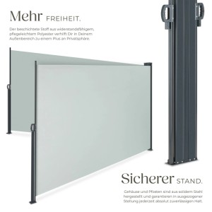Tectake Doppel Seitenmarkise  180 x 600 cm Wetterfest  Blickdicht 180 x 600 cm 9 x 600 x 180 cm Grau