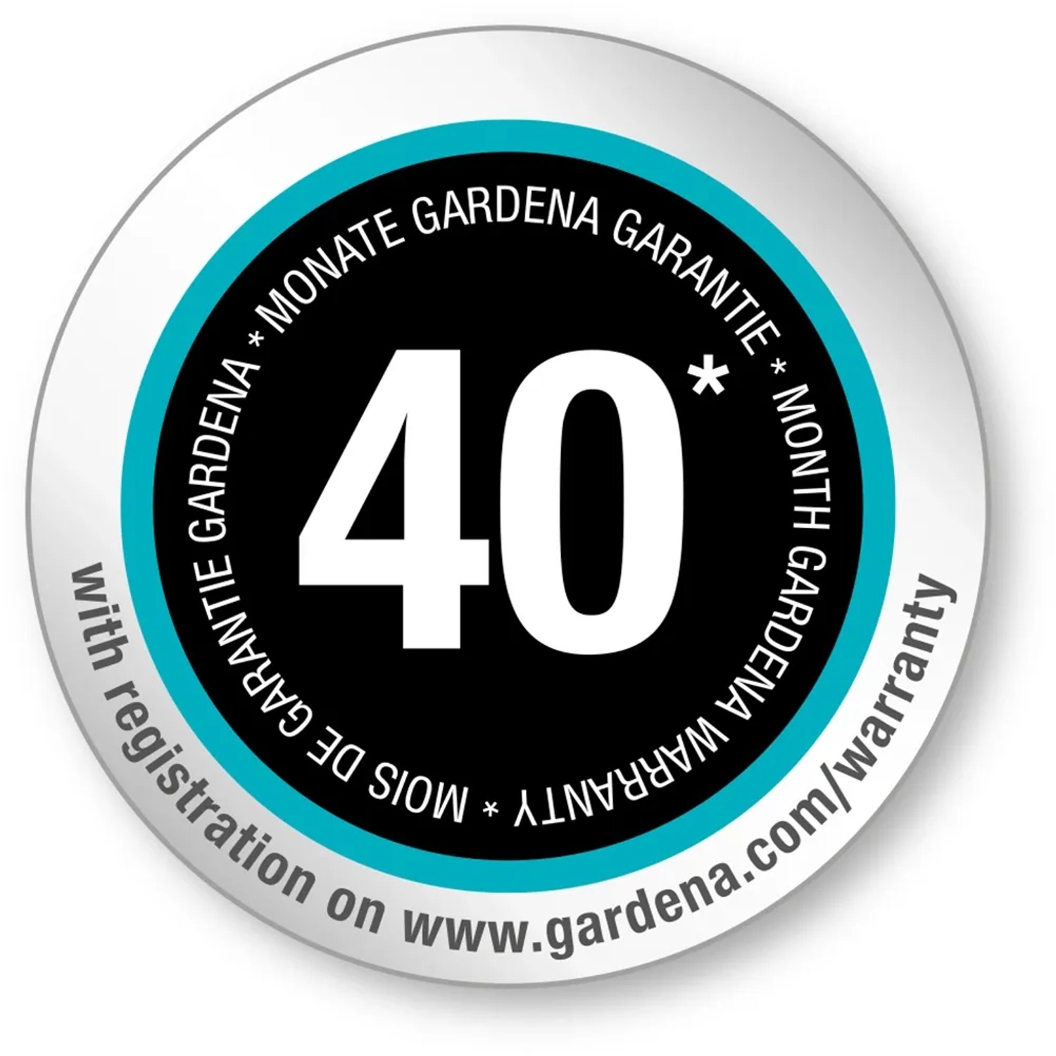 Gardena Garantie-Siegel: 40 Monate Garantie nach Registrierung auf gardena.com.