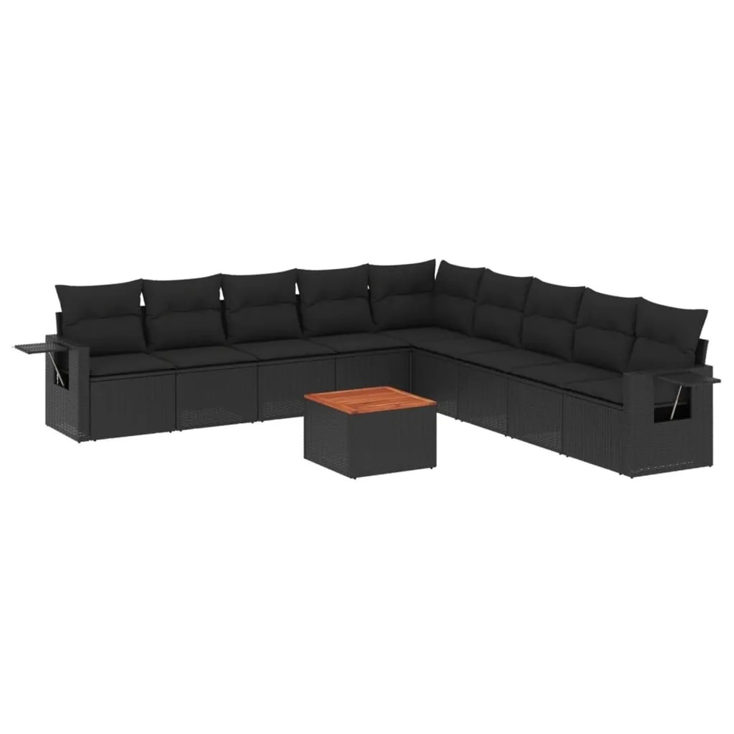 vidaXL 10-Tlg Garten-Sofagarnitur mit Kissen Schwarz Poly Rattan 3224606