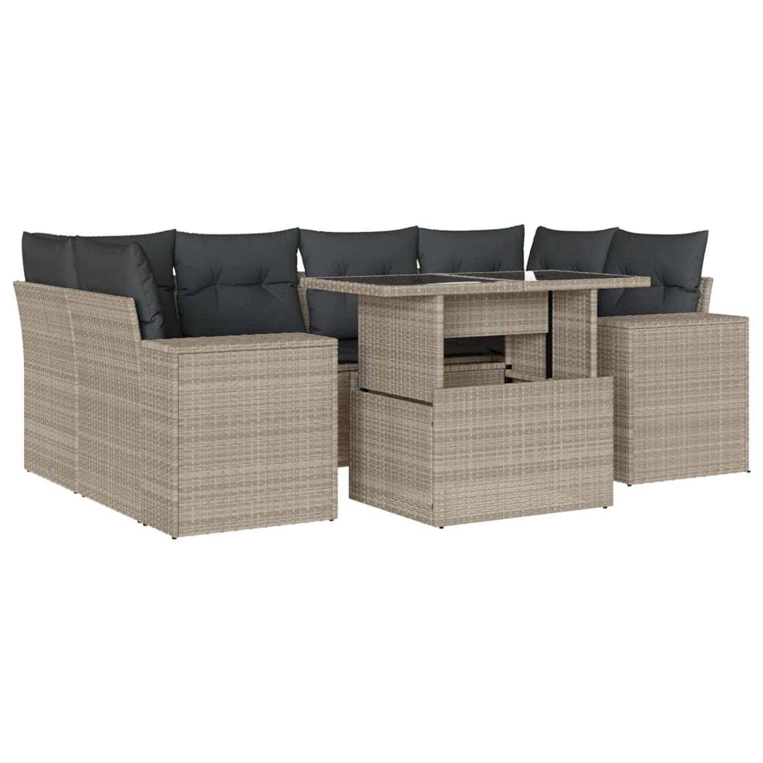 vidaXL 7-Tlg Garten-Sofagarnitur mit Kissen Hellgrau Poly Rattan 3269022 günstig online kaufen