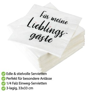 Bestlivings Servietten mit Aufdruck "Für meine Lieblingsgäste", 3-lagig, 80er Pack.