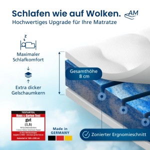 AM Qualitätsmatratzen Gel Topper 160x200cm, 7 Zonen Deluxe, RG50, Made in Germany