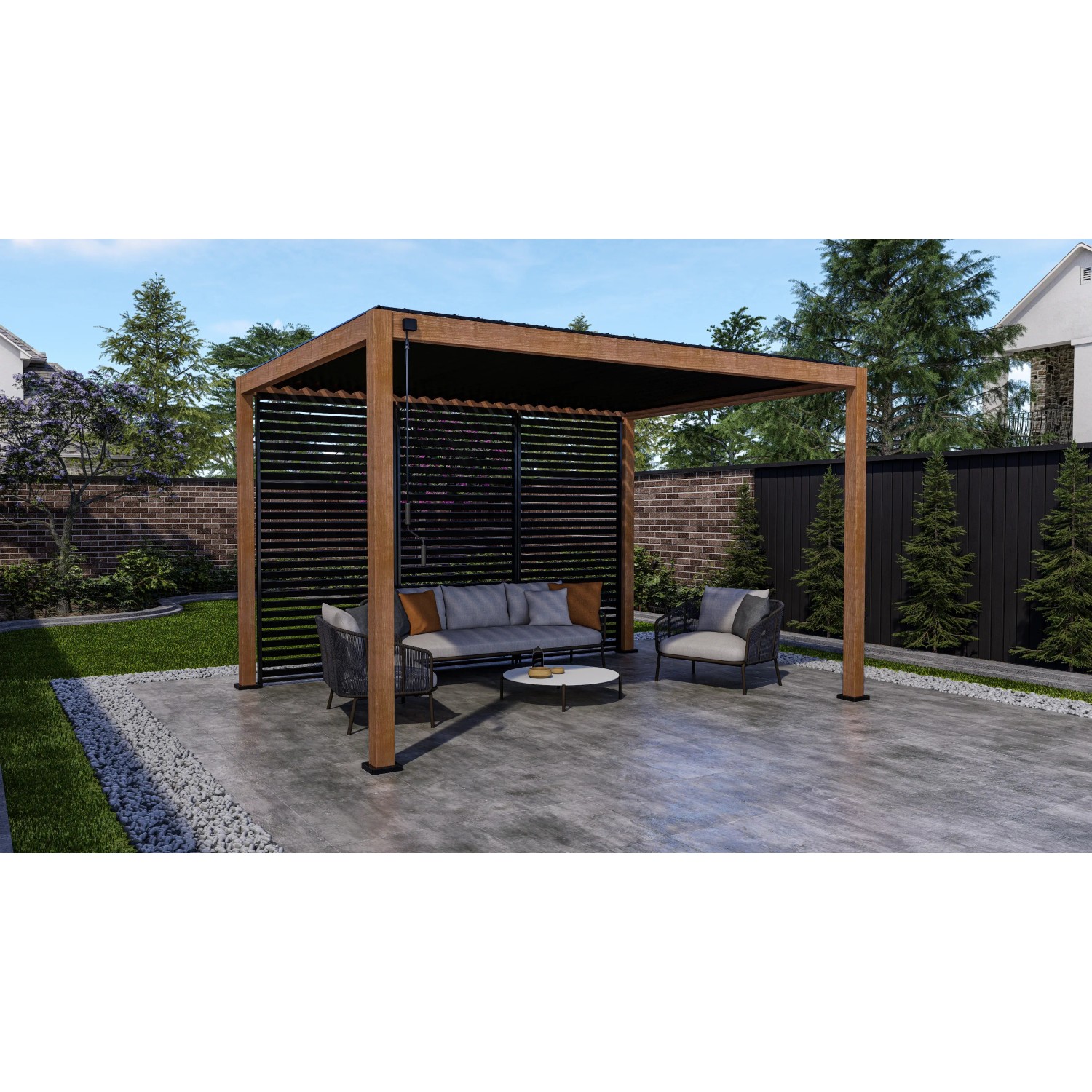 Leco Lamellenpergola Deluxe Aluminium Holzoptik 4 x 3 m kaufen bei OBI