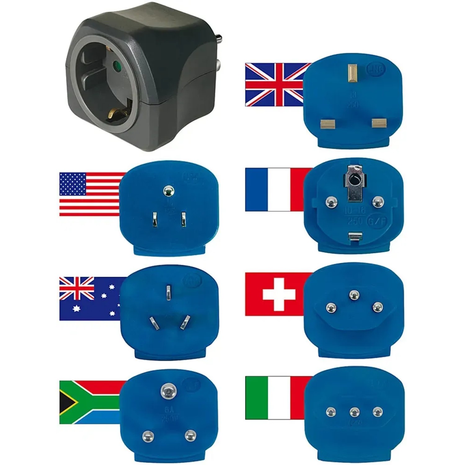 Brennenstuhl Reiseadapter-Set mit 7 Aufsätzen für über 150 Länder, schwarz.
