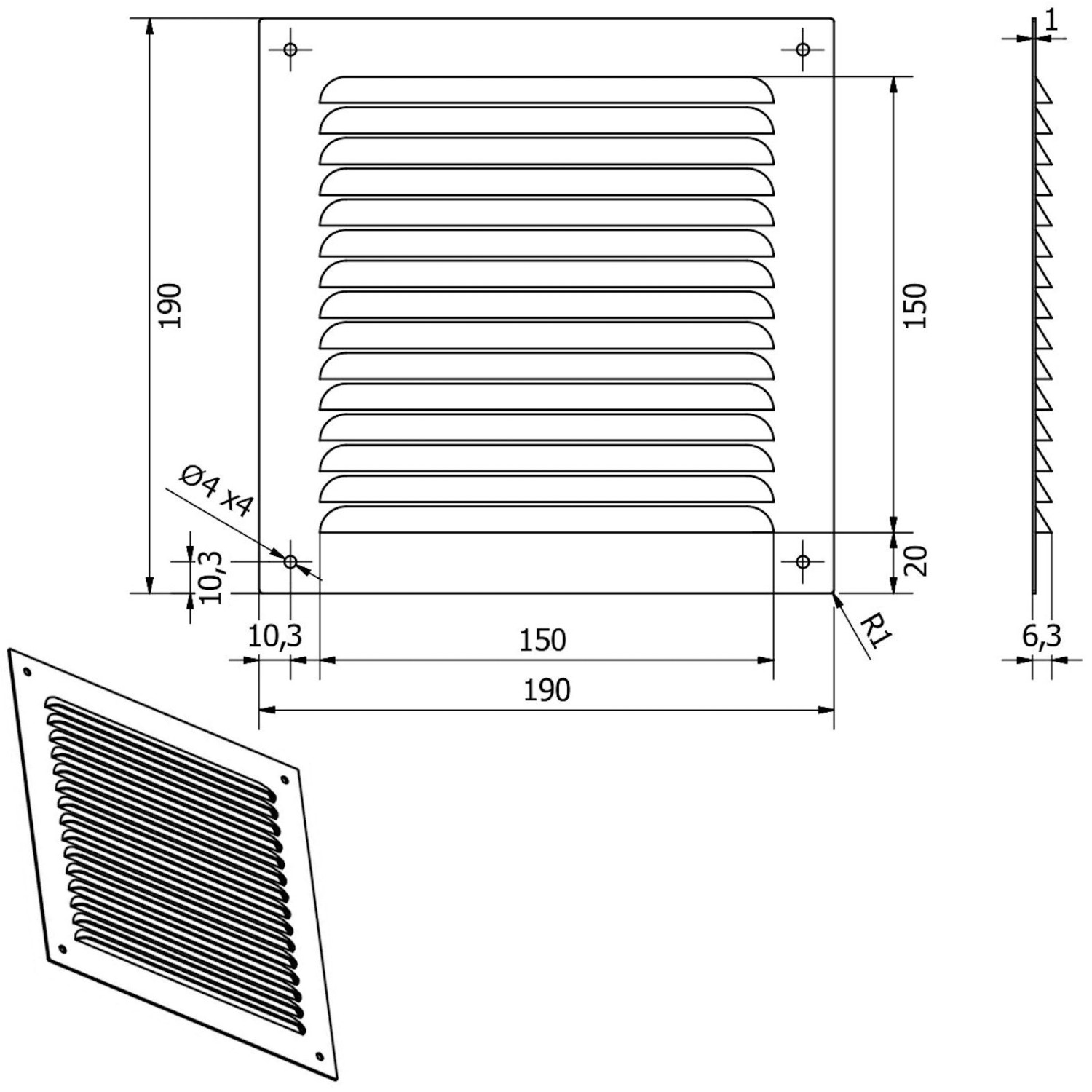 SOTECH Aluminium-Lüftungsgitter 190 x 190 mm Weiß Aufschraubbar mit Insektenschutz_7