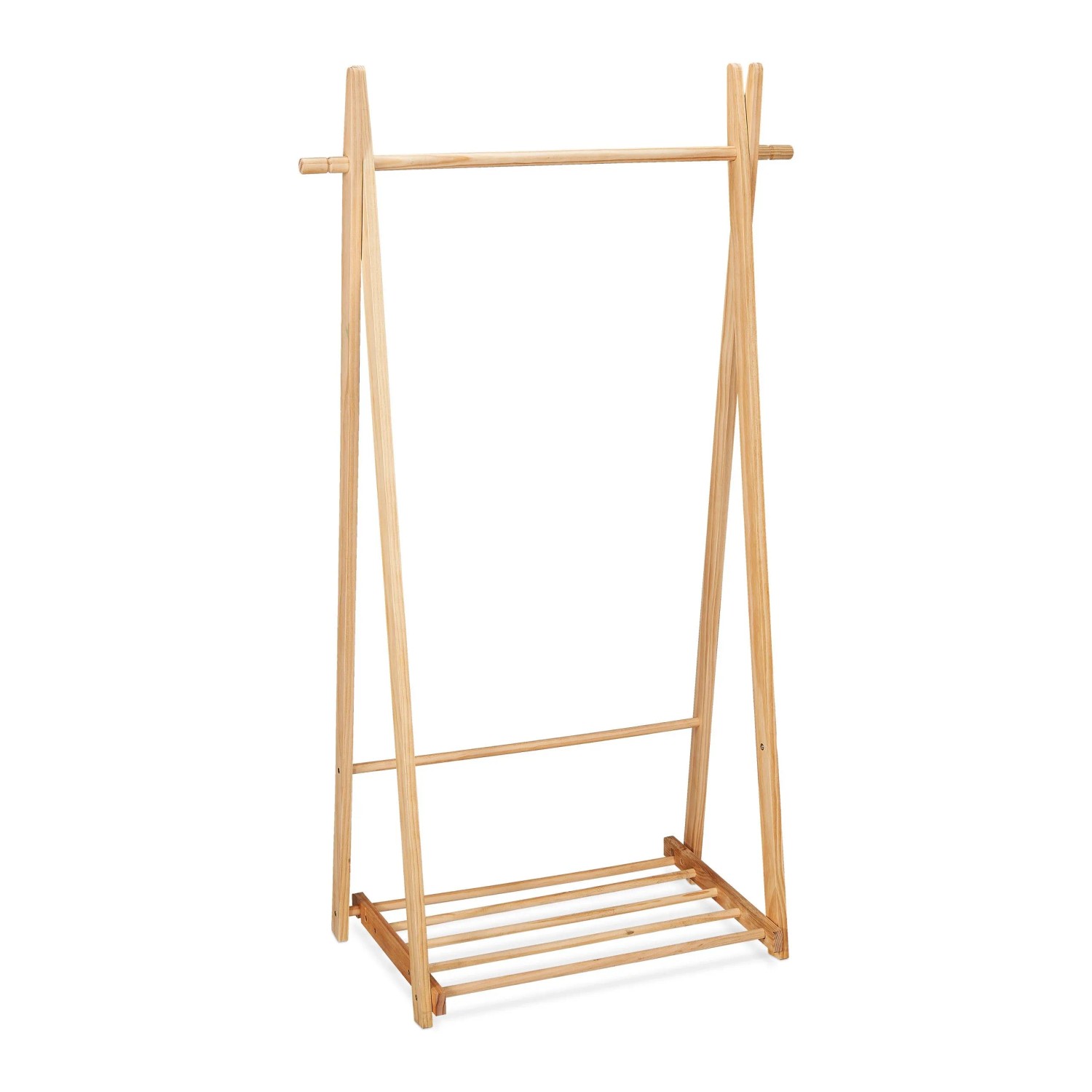 Relaxdays Kleiderständer mit Schubablage Kiefernholz Natur Zusammenklappbar 153 cm x 87,5 cm x 45 cm 3,6 kg