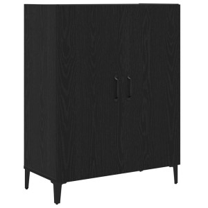 Schwarzes Sideboard in Eichen-Optik mit 2 Türen, 2 Schubladen und Metallfüßen.