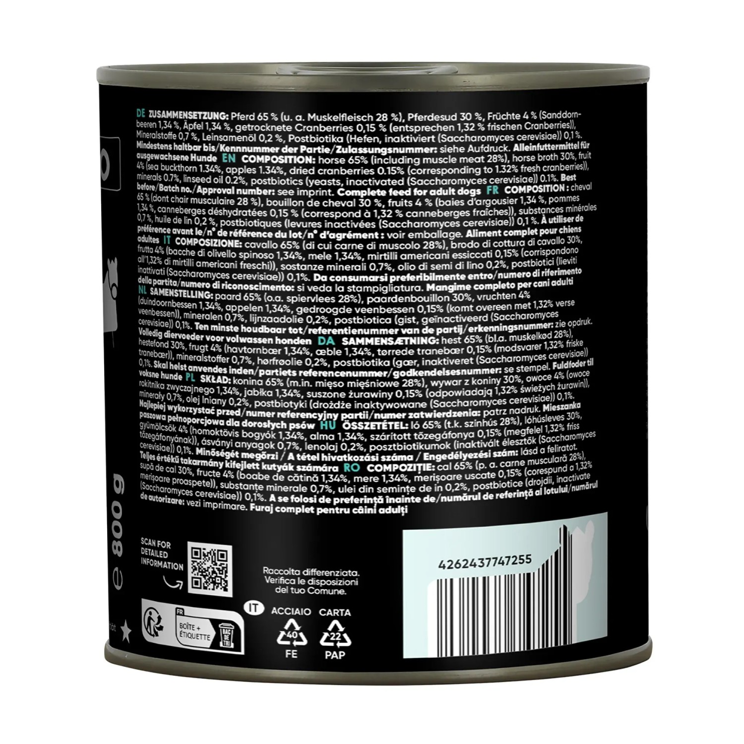 Lucky Jim Hunde-Nassfutter Mono Pferd, 800g Dose. Alleinfutter für ausgewachsene Hunde.