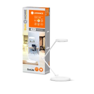 Weiße Ledvance Sun@Home Smart+ Tischlampe (70 cm) mit Verpackung. Smarte Leuchte für Büro & Zuhause.