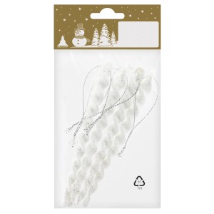 4 weiße Deko-Eiszapfen aus Kunststoff mit silbernen Aufhängern, 14 cm, für Weihnachtsbaum und Winterdeko.
