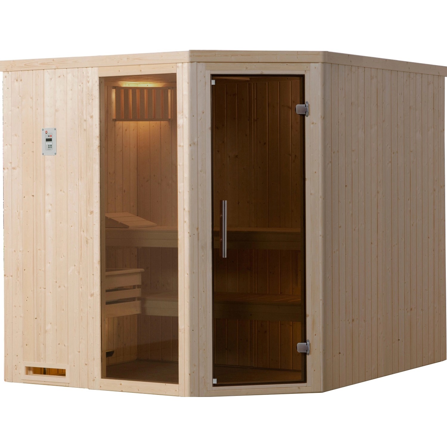 Weka Element-Ecksauna Varberg 3 mit Glastür und Fensterelement