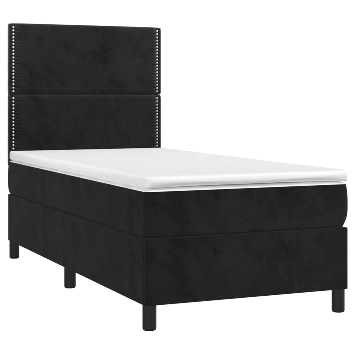 Schwarzes vidaXL Boxspringbett 100x200 cm mit Samtbezug, inklusive Matratze und Kopfteil.