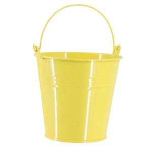 Gelber Galaflor Kindereimer aus Metall, 0,8 Liter, für kleine Gärtner.