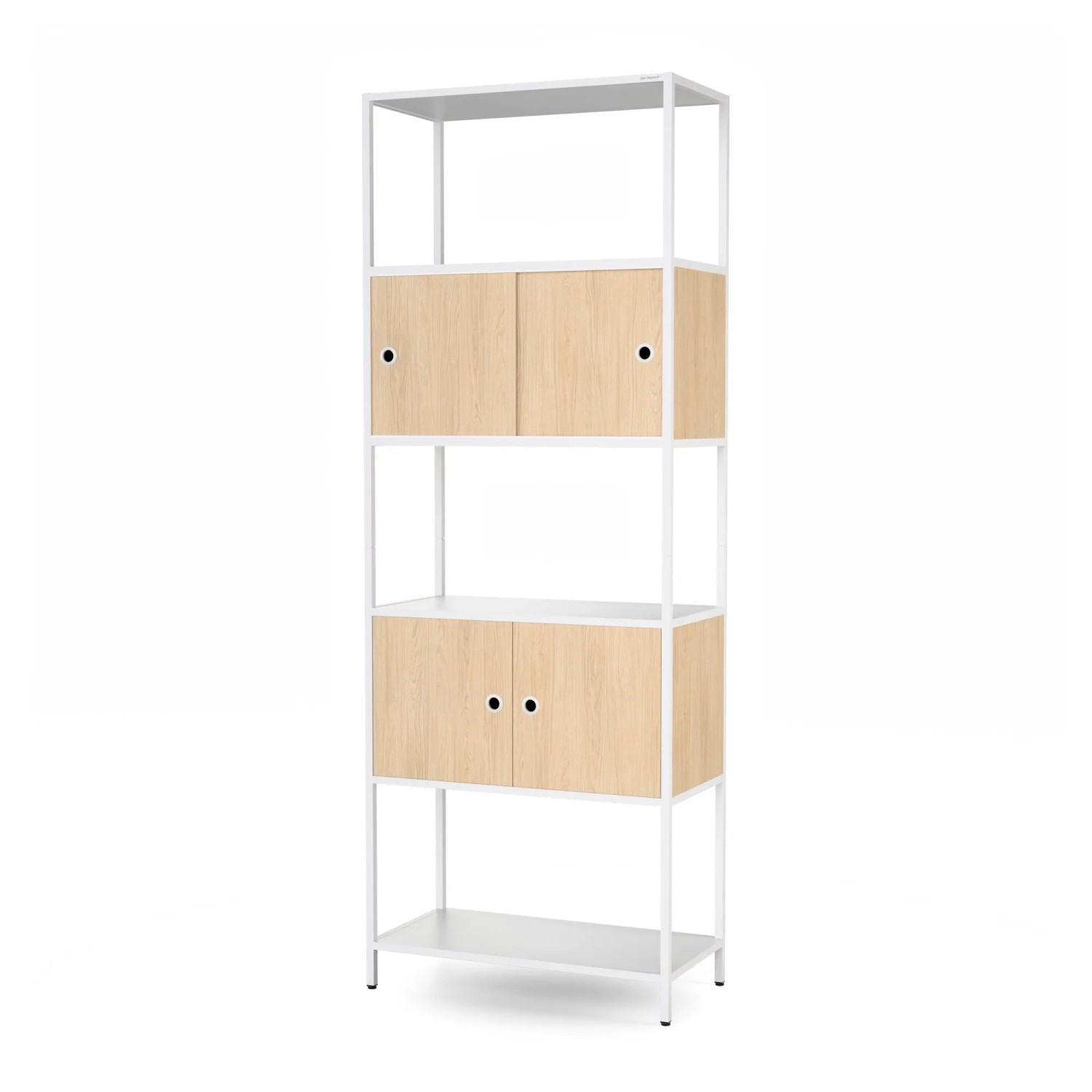 JAN NOWAK Regal für Ordner mit Abschließbarem Schrank Büroregal Offene Fachböden Metall ARIEL 80 × 220 × 40 cm Weiß Sonoma-Eiche