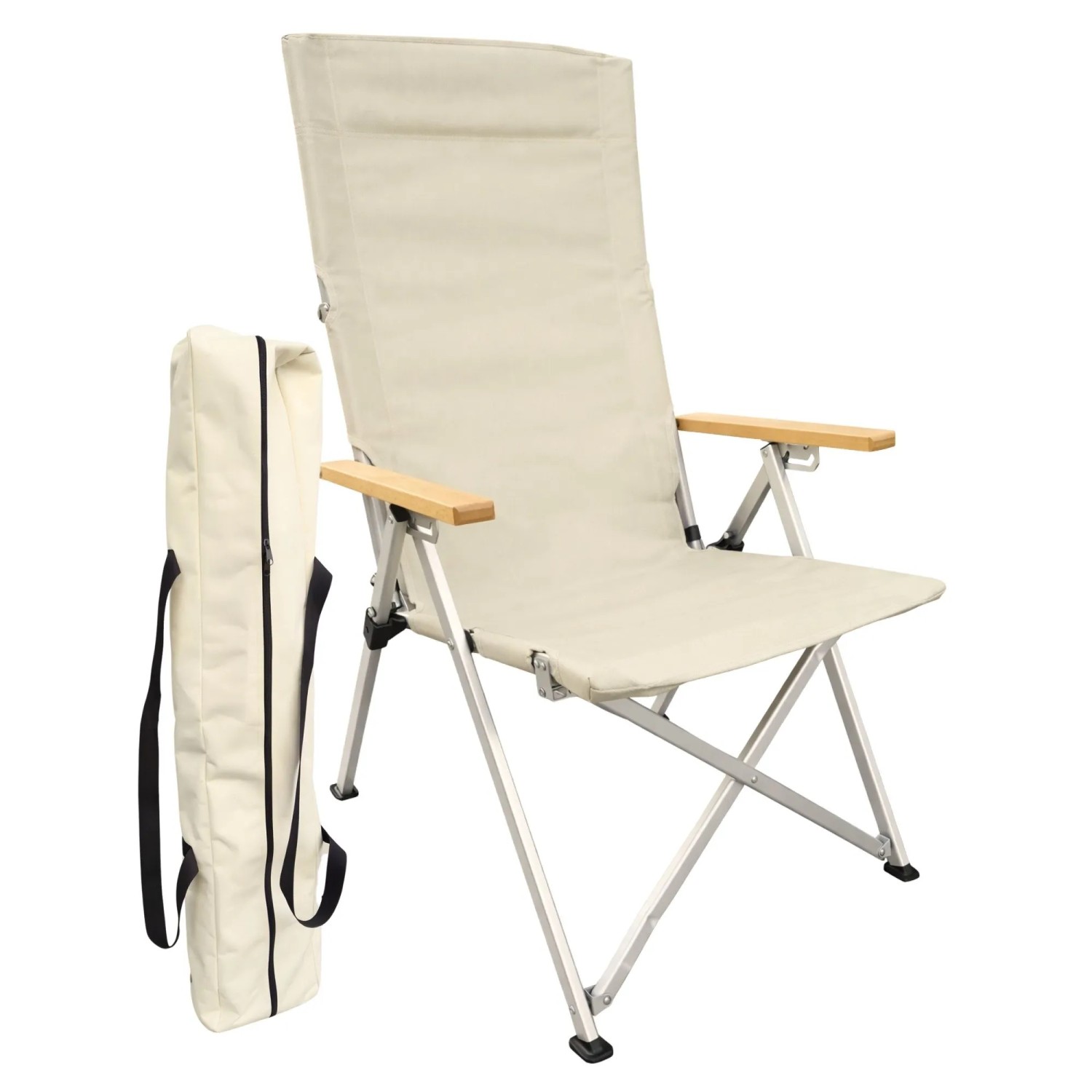 osoltus Faltsessel Campingstuhl Faltbar Verstellbar Aluminium Holzlehne Beige