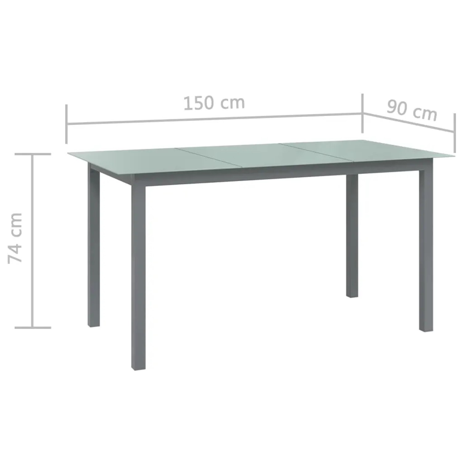 Hellgrauer vidaXL Gartentisch (150x90x74 cm) aus Aluminium und Glas. Kategorie: Gartentische.