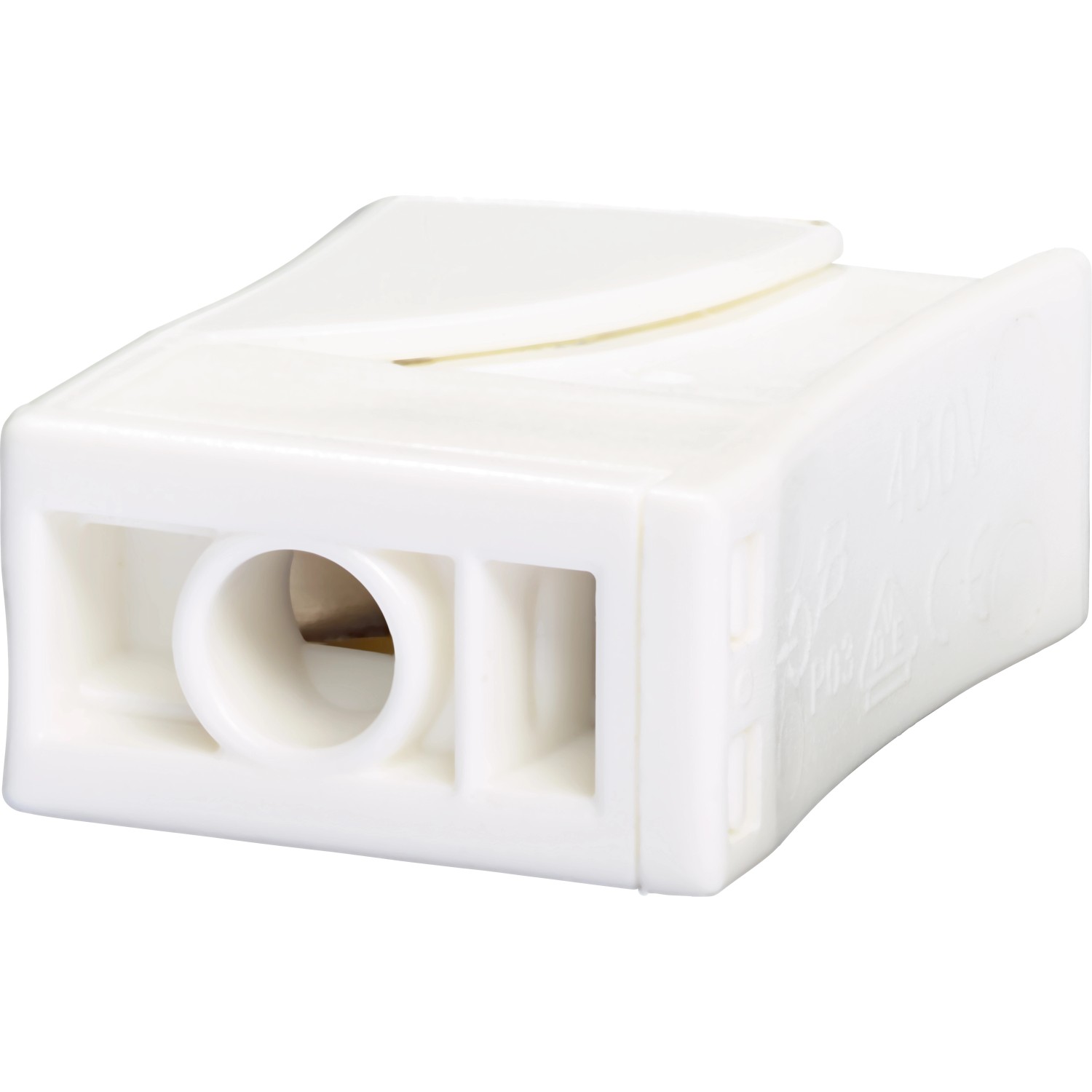 Weiße Leuchtenklemme, 1-polig, für Kabel Ø 0,75-2,5 mm, geeignet zum Verbinden von Leitern.