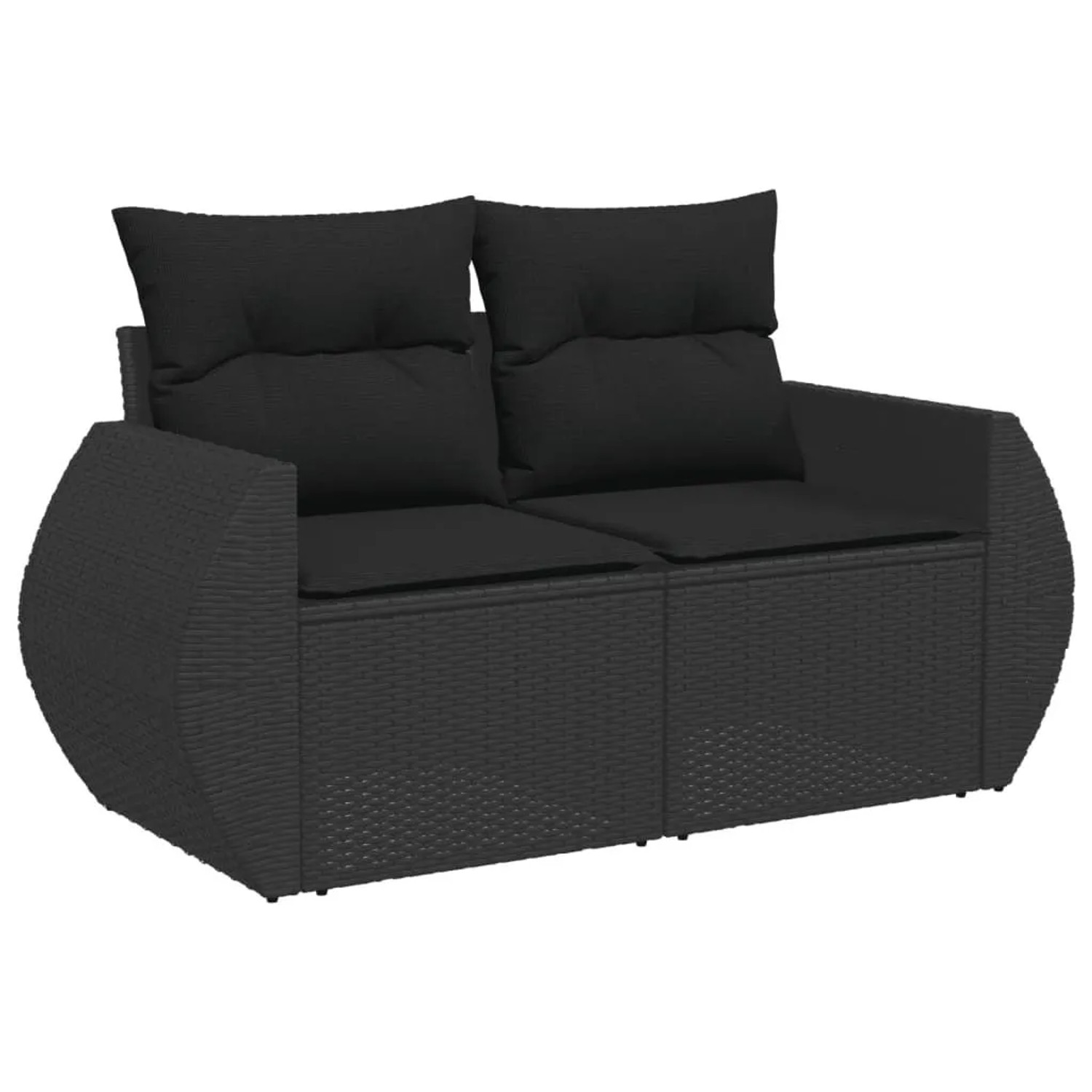 vidaXL Gartensofa mit Kissen 2-Sitzer Schwarz Poly Rattan 365991