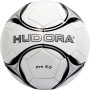 Weißer Hudora Fußball Pro 4.0 Größe 5 aus Kunstfasergewebe mit schwarzen Akzenten.
