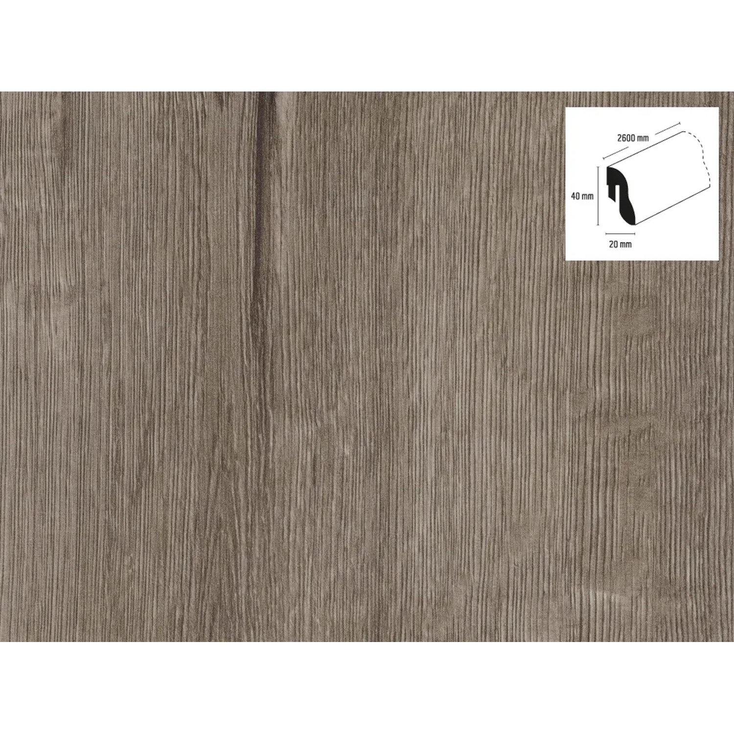 OBI Sockelleiste Eiche, 40x20x2600 mm, zur einfachen Befestigung mit Leistenclips.