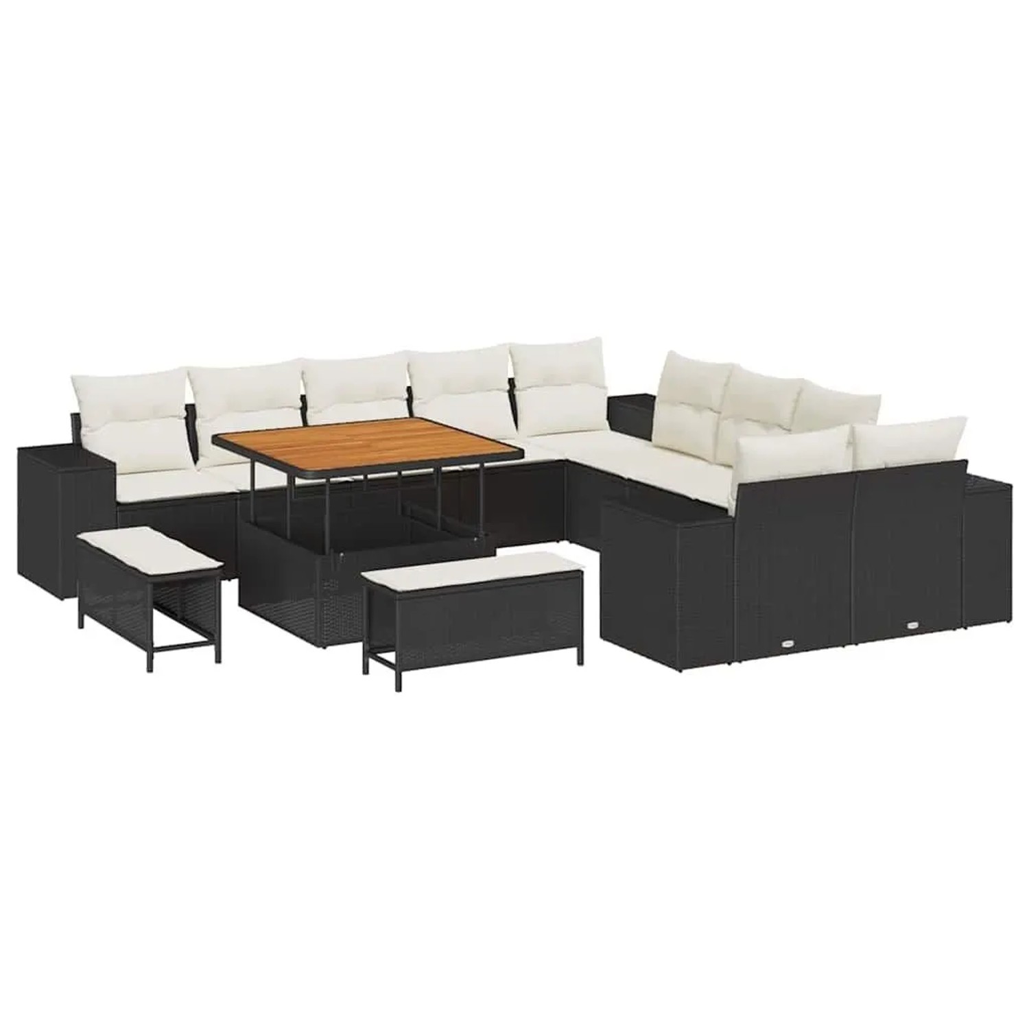 vidaXL Gartensofa-set mit Kissen 13-Tlg Schwarz und Creme Poly-Rattan 33640 günstig online kaufen