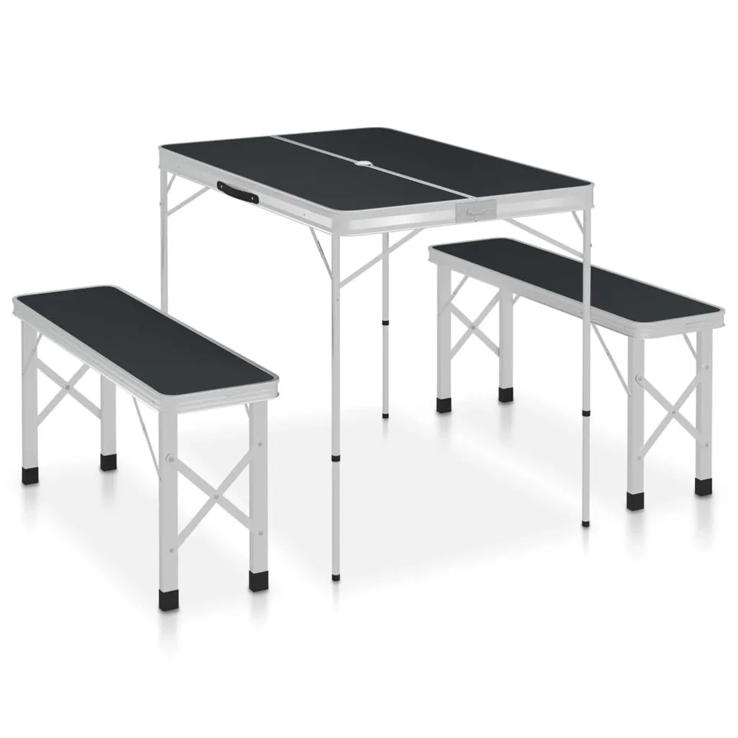 vidaXL Klappbarer Campingtisch mit 2 Sitzbänken Aluminium Grau 48183