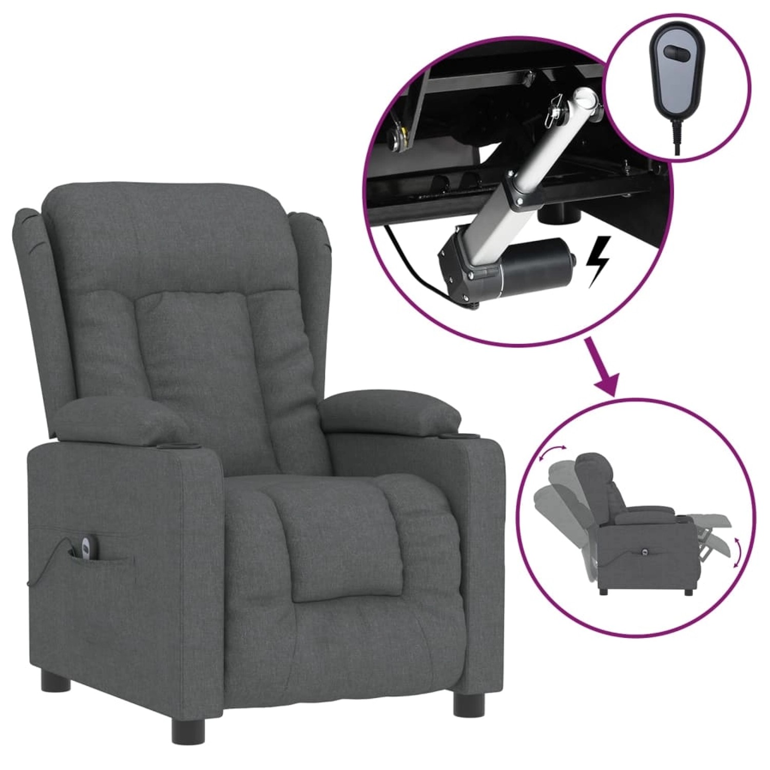 vidaXL Relaxsessel Elektrisch Dunkelgrau Stoff 3098778 günstig online kaufen