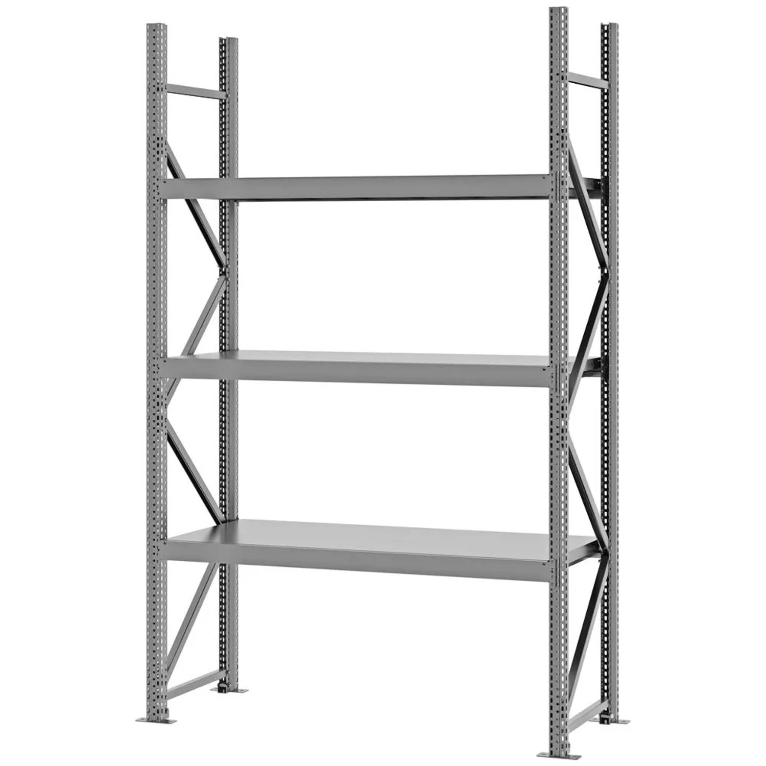 PROREGAL Weitspannregal Schraub-Stecksystem MAGNUS PRO Made In Germany Grundregal 250x150x50cm 3 Ebenen Stahlböden Fachlast 750kg Verzinkt