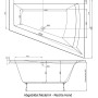 Technische Zeichnung Eckbadewanne Galia II rechts, 175x135x70 cm mit Maßangaben.