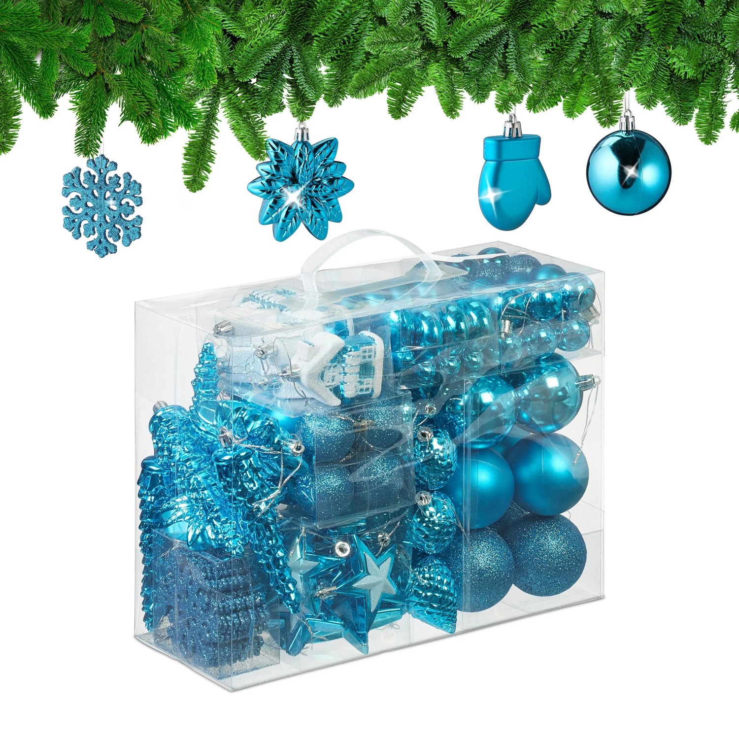 Relaxdays Weihnachtskugeln Polystyrol Petrol 100er Set mit Aufbewahrungsbox